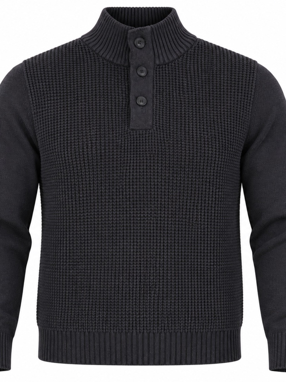 Weatherproof Men's Black Waffle-Knit Three-Button Mock Turtleneck Sweater